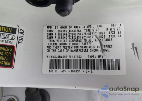 2014 Honda Cr-V Ex z USA, uszkodzony, nr VIN 5J6RM4H51EL117153